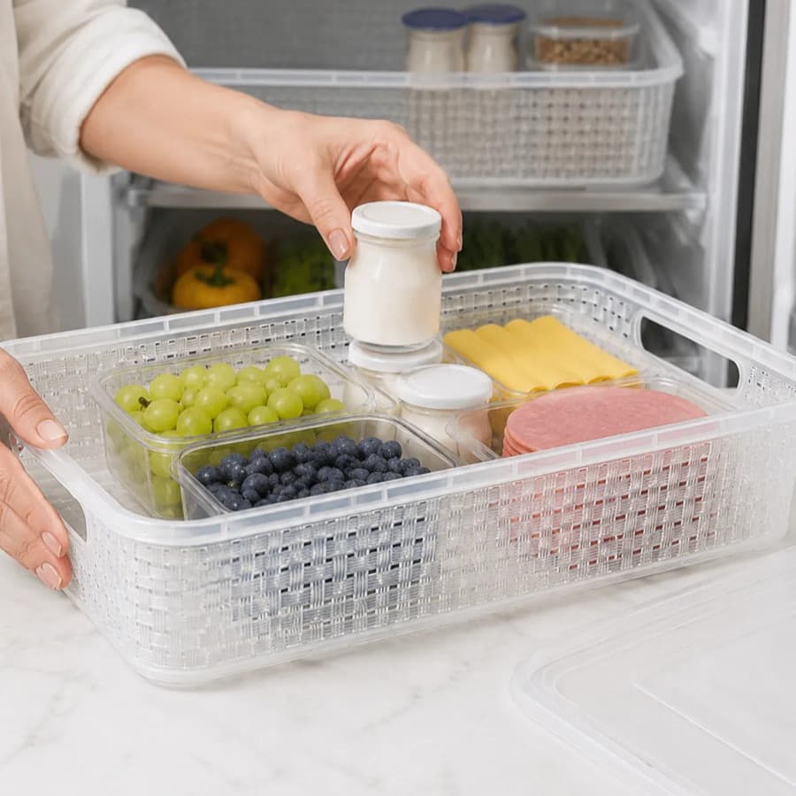 Kit 3 Organizador Grande De Geladeira Multiuso Para Cozinha Para Organizar Frutas Alimentos Cozinha Prateleira Armário