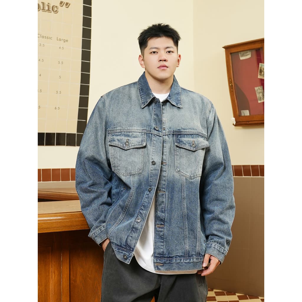 THE PANG Street Wear Plus Size Masculino Primavera Outono Gordo Lavado Gradiente Jaqueta Jeans Masculina Solta Jaqueta C