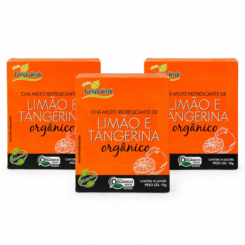 Kit 3 Chá Misto Refrescante Tangerina e Limão Orgânico Caixa 10g Sachê Campo Verde