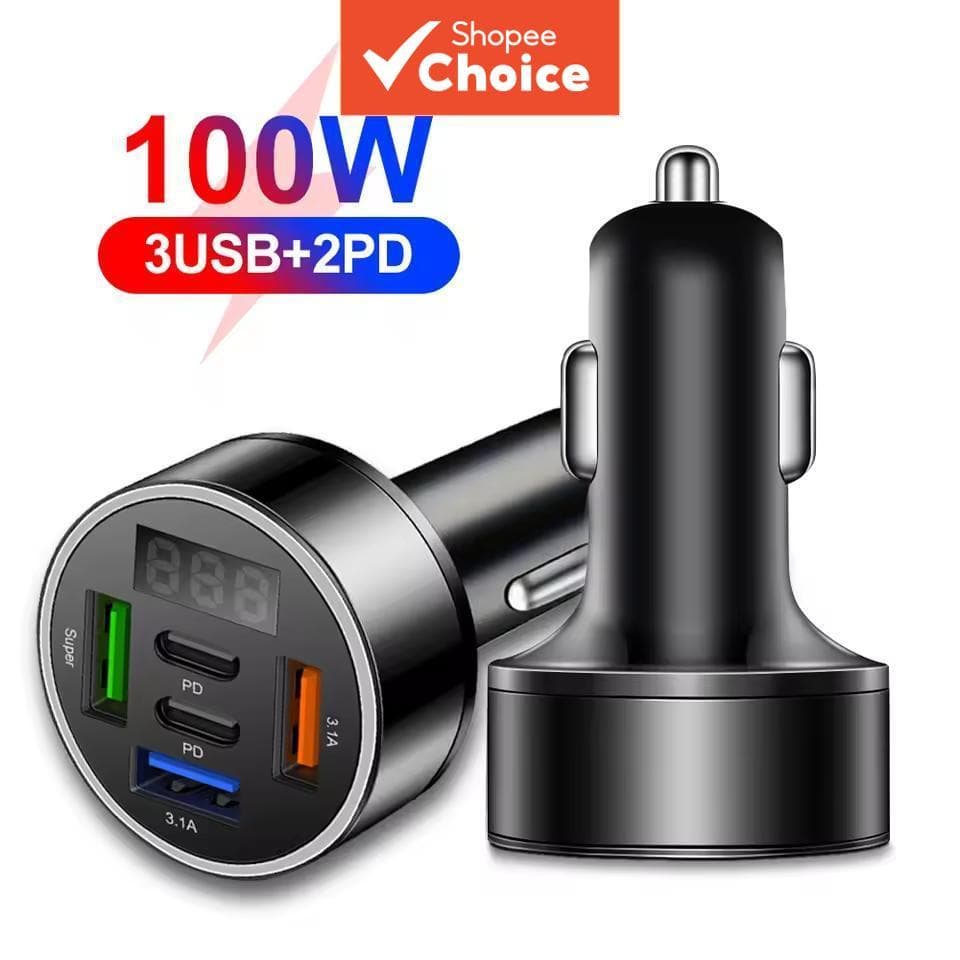 Adaptador De Carregador De Carro Rápido De 5 Portas Tipo C PD Carga Rápida 3.0