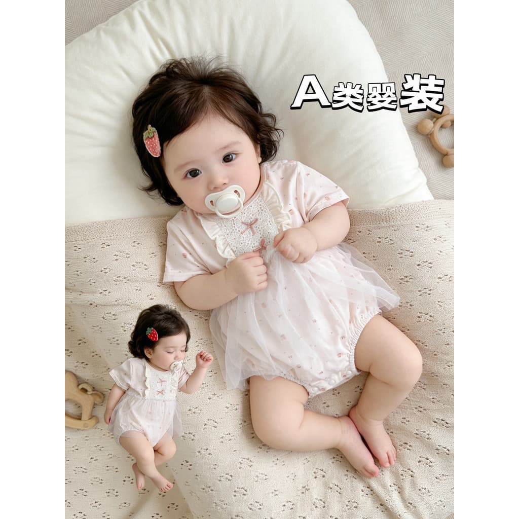 Bebê roupas de bebê verão bebê menina macacão estilo ocidental princesa gaze saia de manga curta macacão triângulo macac