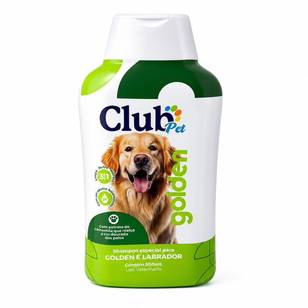 Shampoo Club Pet Golden 500ml para Golden e Labrador 3 em 1 com Camomila