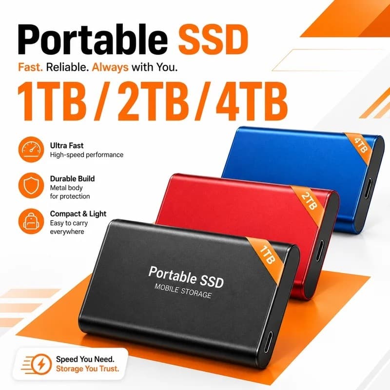 Unidade USB 3.1 De Disco Rígido Portátil SSD Externo Leve De 1 Tb Para Notas De Estudante E Arquivos De Escritório