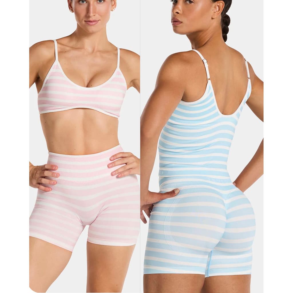Terno de fitness feminino contraste cor listrado bonito volta esportes roupa interior ao ar livre correndo fitness topo 