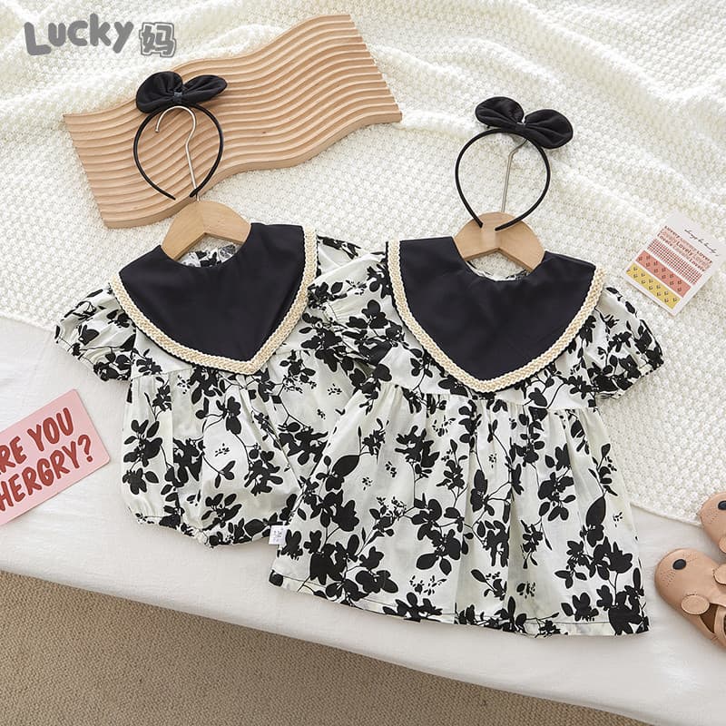 Macacão de bebê roupas de verão saia bebê menina macacão roupas de verão irmãs coreanas roupas de manga curta macacão fi