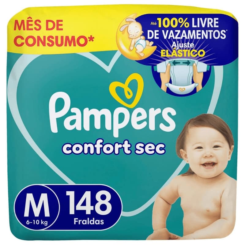 Fralda Pampers Confort Sec Jumbo M 148 unidades