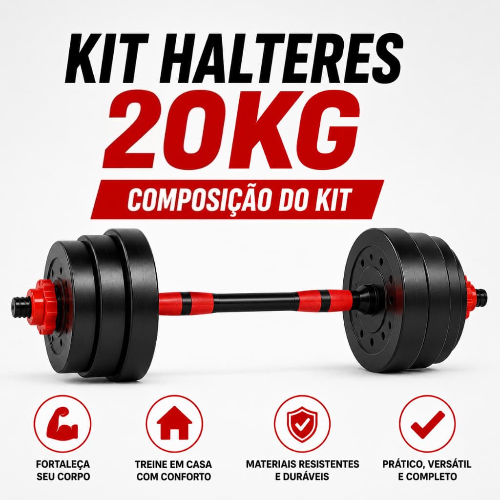Kit Halteres Ajustável 20Kg Barra Extensora Academia Musculação