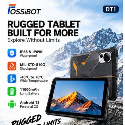 FOSSiBOT DT1 Tablet Robusto 4G 8 GB+256 GB, Tela 10,4" FHD+, Câmera 48MP, Bateria 11000mAh, Android 13.0, IP68 Cinza