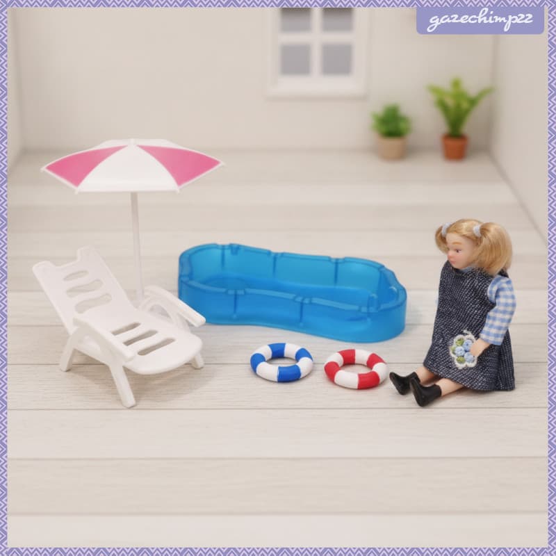 [Gazechimp] Conjunto De Piscina Para Casa De Bonecas Listrado À Beira Da Praia Escala De Figuras Articuladas Em Miniatur