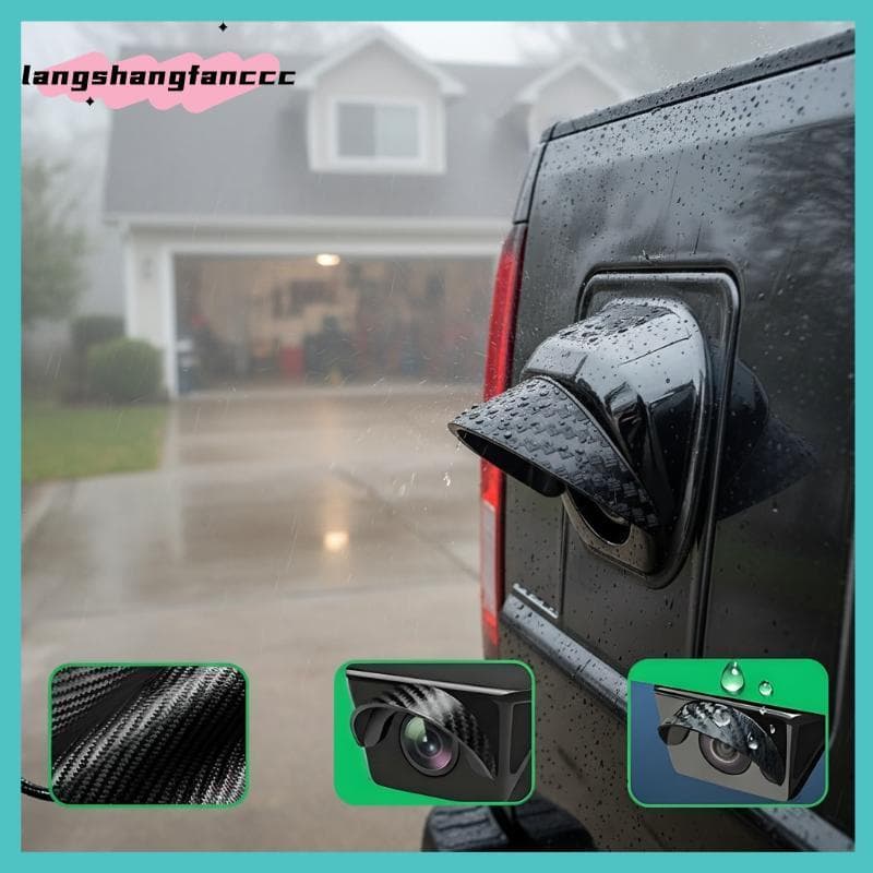 [LANGC] Capa De Chuva Para Câmera De Visão Traseira De Carro Padrão De Fibra De Carbono Escudo Autoadesivo Resistente Às