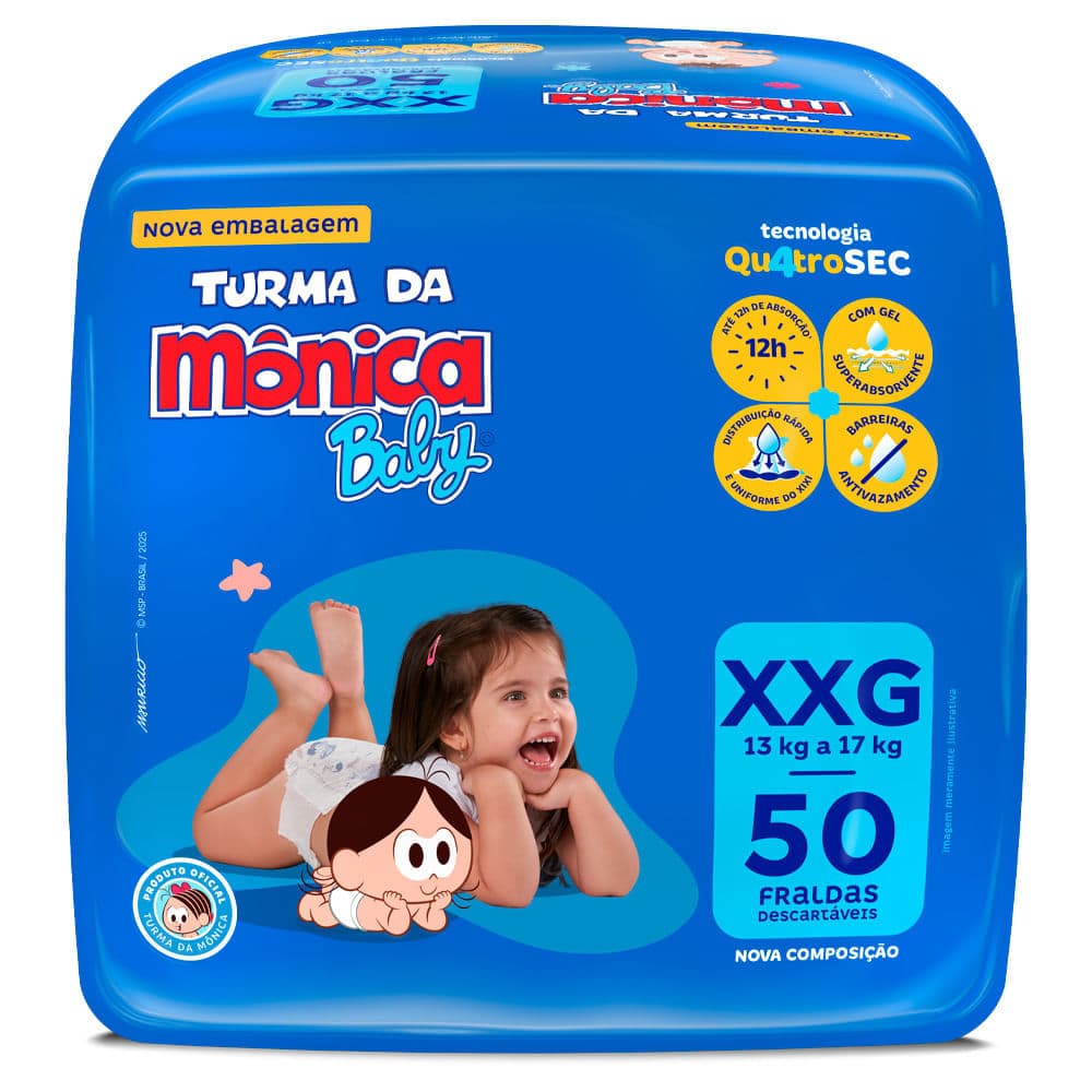 Fralda Descartável Turma Da Mônica Econômica XXG - 50 Unidades