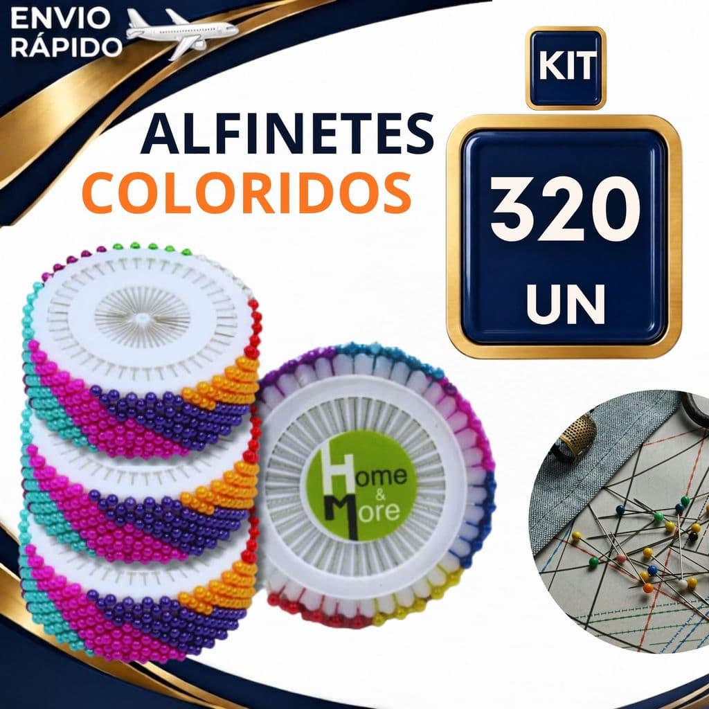Kit 320  Alfinetes Cabeça Bola Colorida Aço Para Costura Tecidos Artesanato Patchwork Premium Utilidades Alfinetes