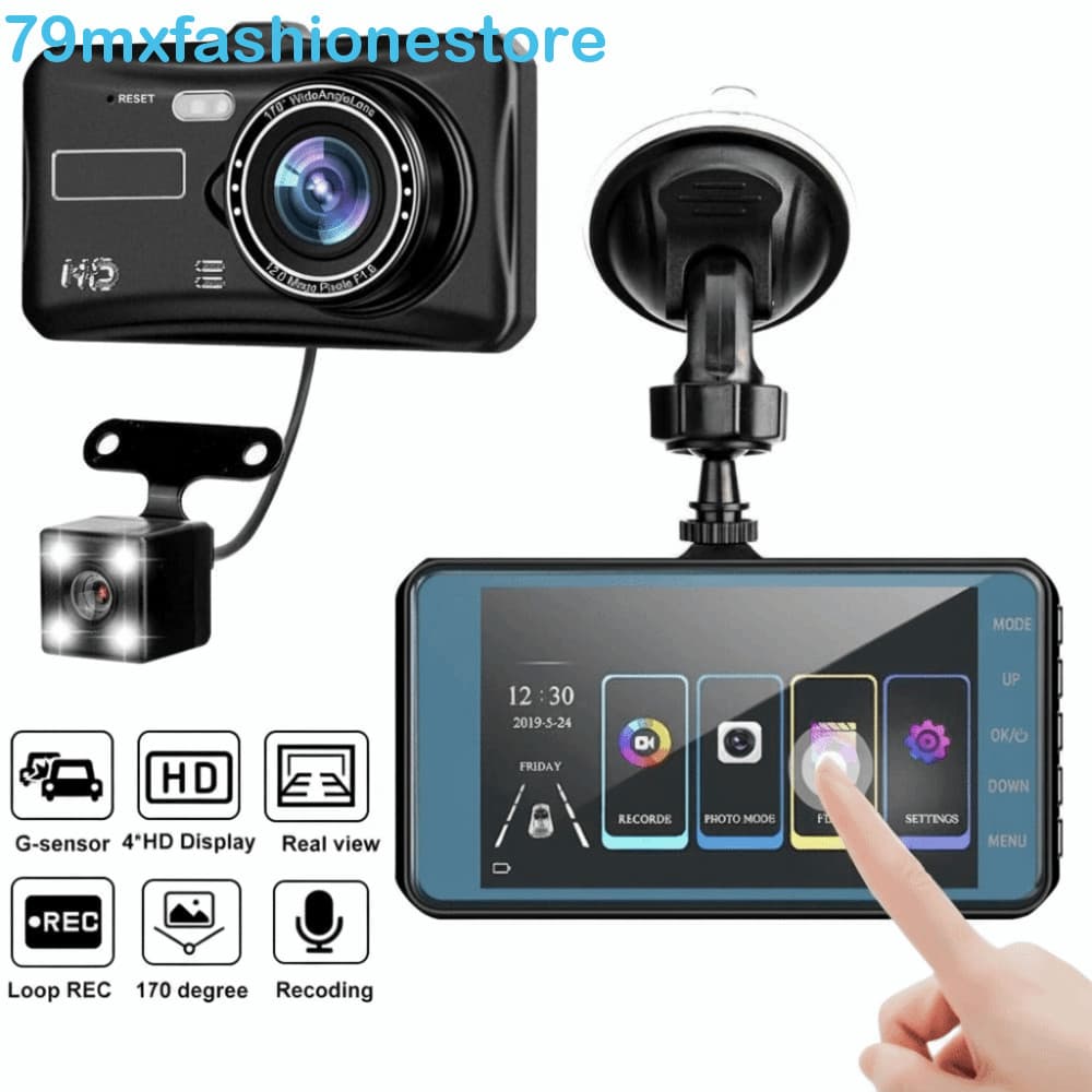 Dash Cam , Tela Sensível Ao Toque FULL HD 1080P DVR Para Carro , Visão Noturna , Lente Dupla , Câmera Frontal E Traseira