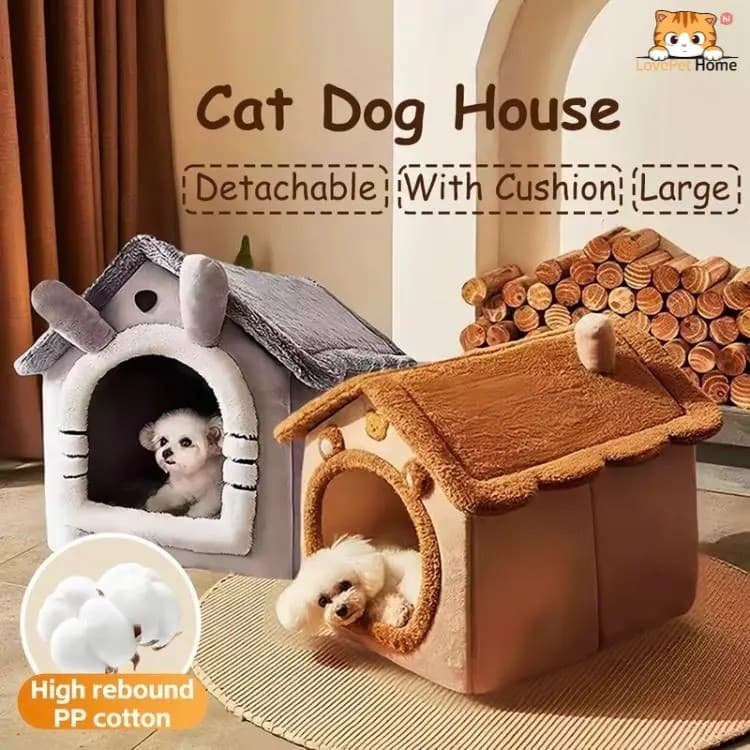 Cama para animais de estimação, casinha para cães e gatos com teto, cama para gatos, casinha para cães removível e laváv