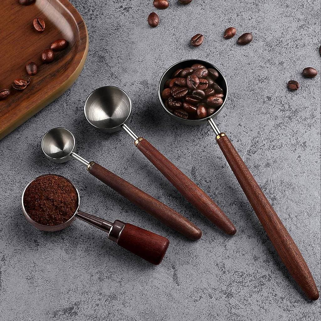 Colher de café colher medidora de aço inoxidável grãos de café Sub-embalagem colher alça de nogueira colher de café em p