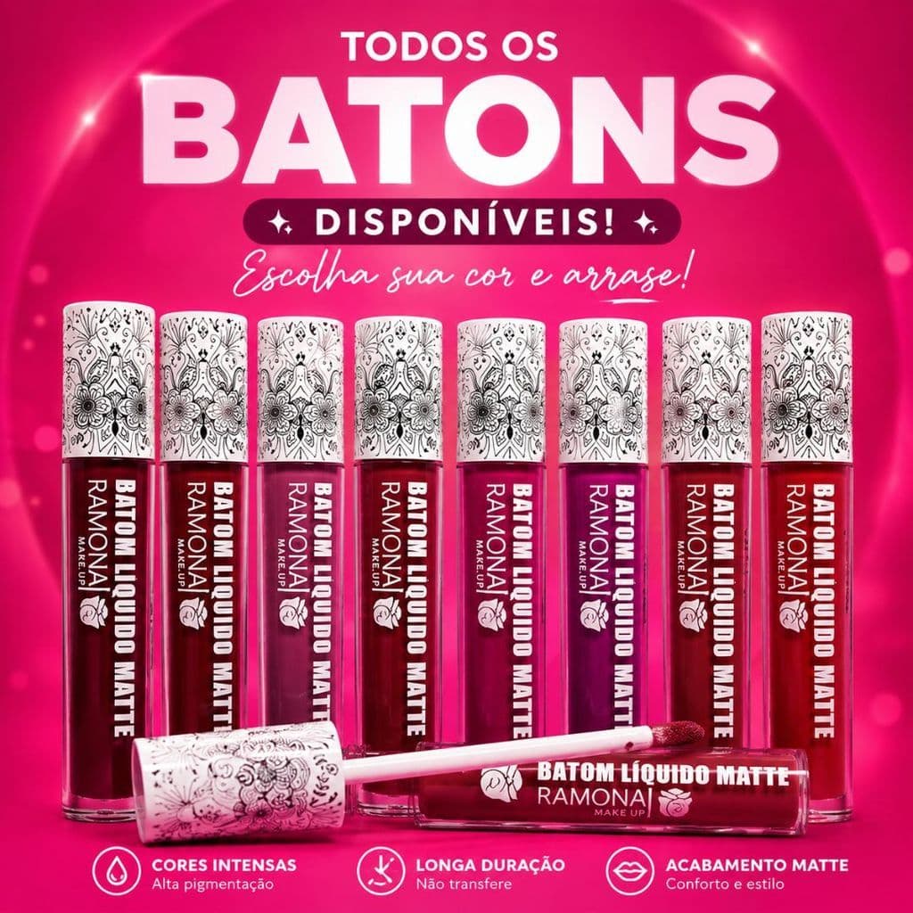 Batom Líquido Matte Ramona Make Up 4ml Original | Escolha Sua Cor | Todas as Cores Disponíveis