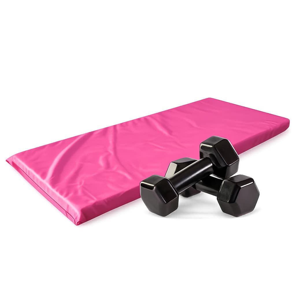 Kit Fitness Completo Par de Halteres Sextavado Emborrachado 4kg + Colchonete Academia Rosa 90x40x3cm Treino em Casa