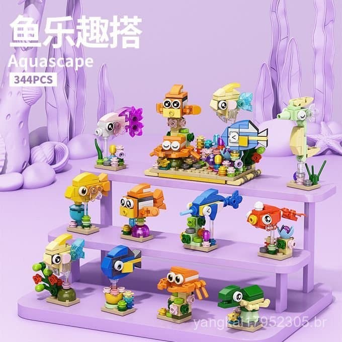 Compatível com peixes Lego, animais marinhos, blocos de montar de peixes, brinquedos combinados, figuras de montar infan