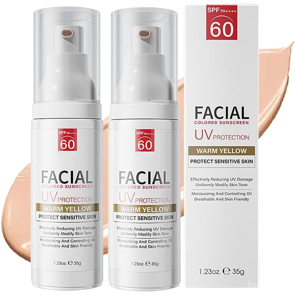 Protetor Solar Facial com Cor FPS 60, Hidratante Facial com Cor FPS 60 para Pele Sensível, Protetor Solar Facial Diário 