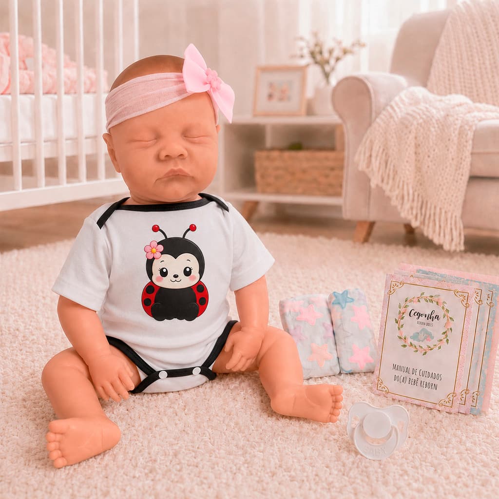 Boneca Reborn Silicone 43cm Articulada Com Kit Acessórios