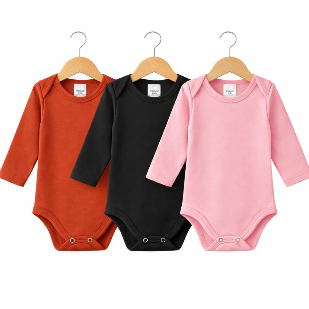 Kit 3 Body Bebê Manga Longa 100% Algodão Egípcio Luxo Liso Inverno Enxoval Unissex Recém Nascido