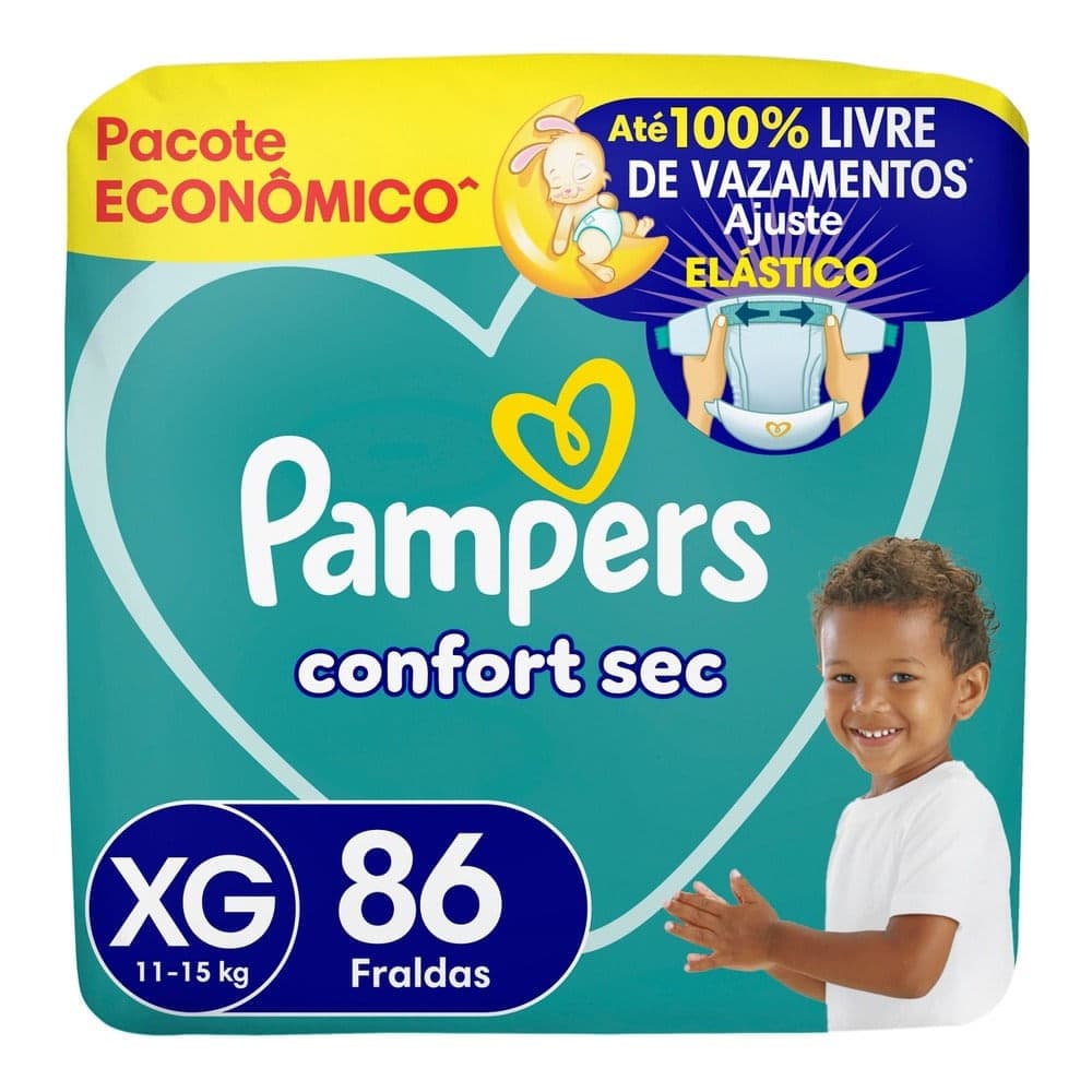 Fralda Pampers Confort Sec Tamanho XG 86 Unidades Descartáveis