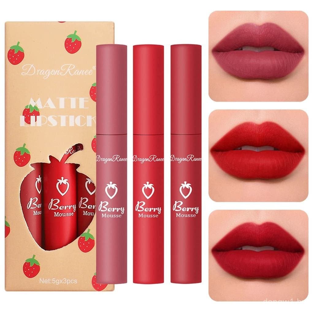 Conjunto de 3 Batons Matte Vermelho Escuro, Batom Vermelho Matte de Longa Duração para Mulheres |   Batom Líquido Velvet