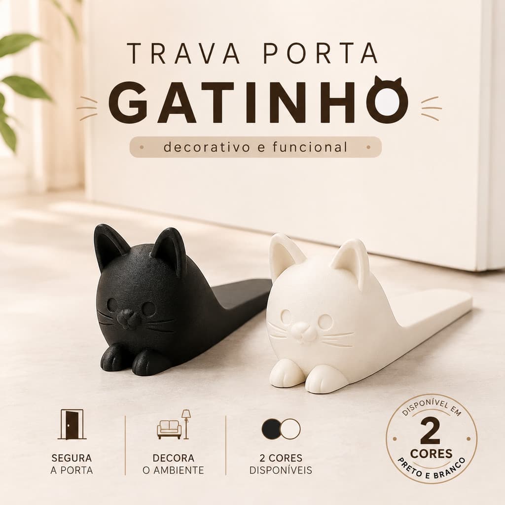 Trava de Porta Gatinho Decorativo Tipo Cunha Antiderrapante para Casa
