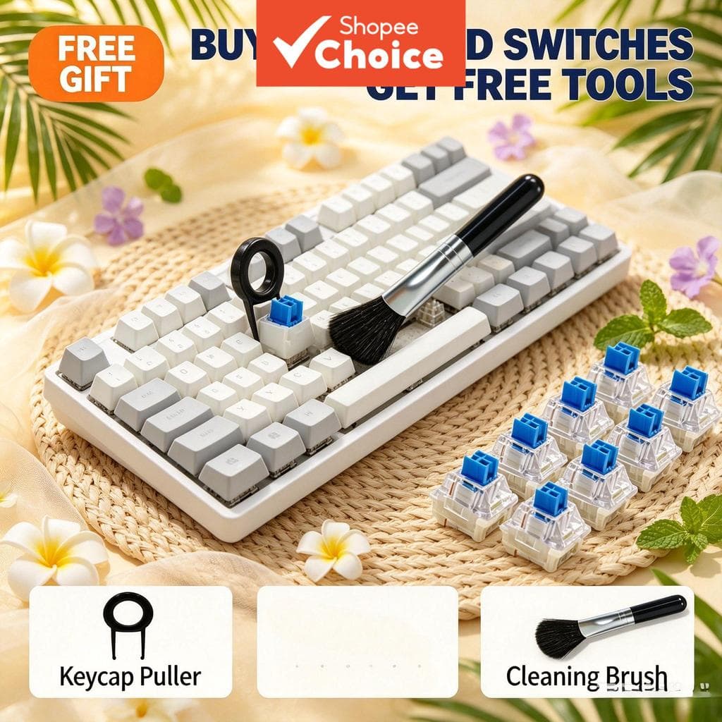 Interruptor de Teclado Mecânico ITLYBlue, Substituição de Eixo para Teclado Mecânico 3/5 Pinos, Presente com Puxador de