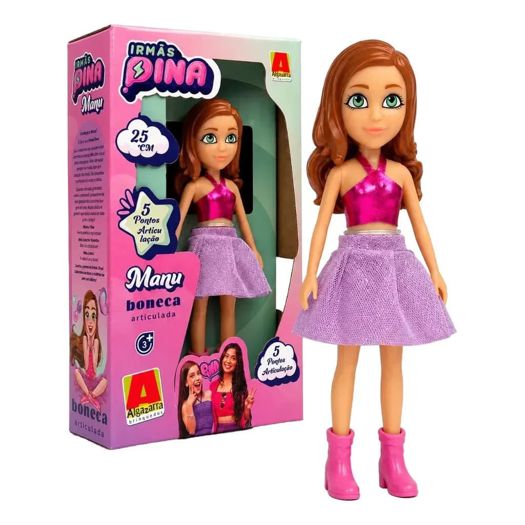 Boneca Manu Irmãs Pina Articulada 25cm original Algazarra Youtuber