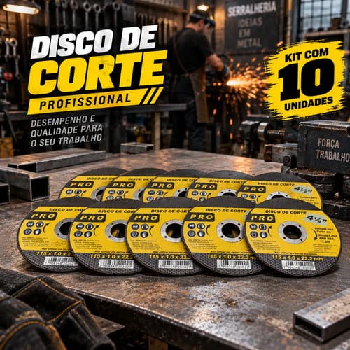 Kit 10 Discos De Corte Aço Inox 115mm X 1.0 X 22.2mm 4 1/2  Kit 10 Discos Esmerilhadeira Metal Serralheria Startools Pro