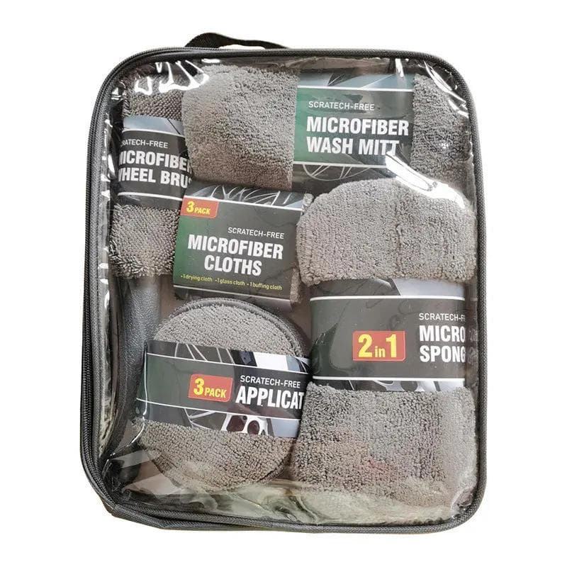 Luvas de limpeza de carro, toalha de beleza de carro, pano de cera, esponja de roda, conjunto de 9 peças, Kit de limpeza