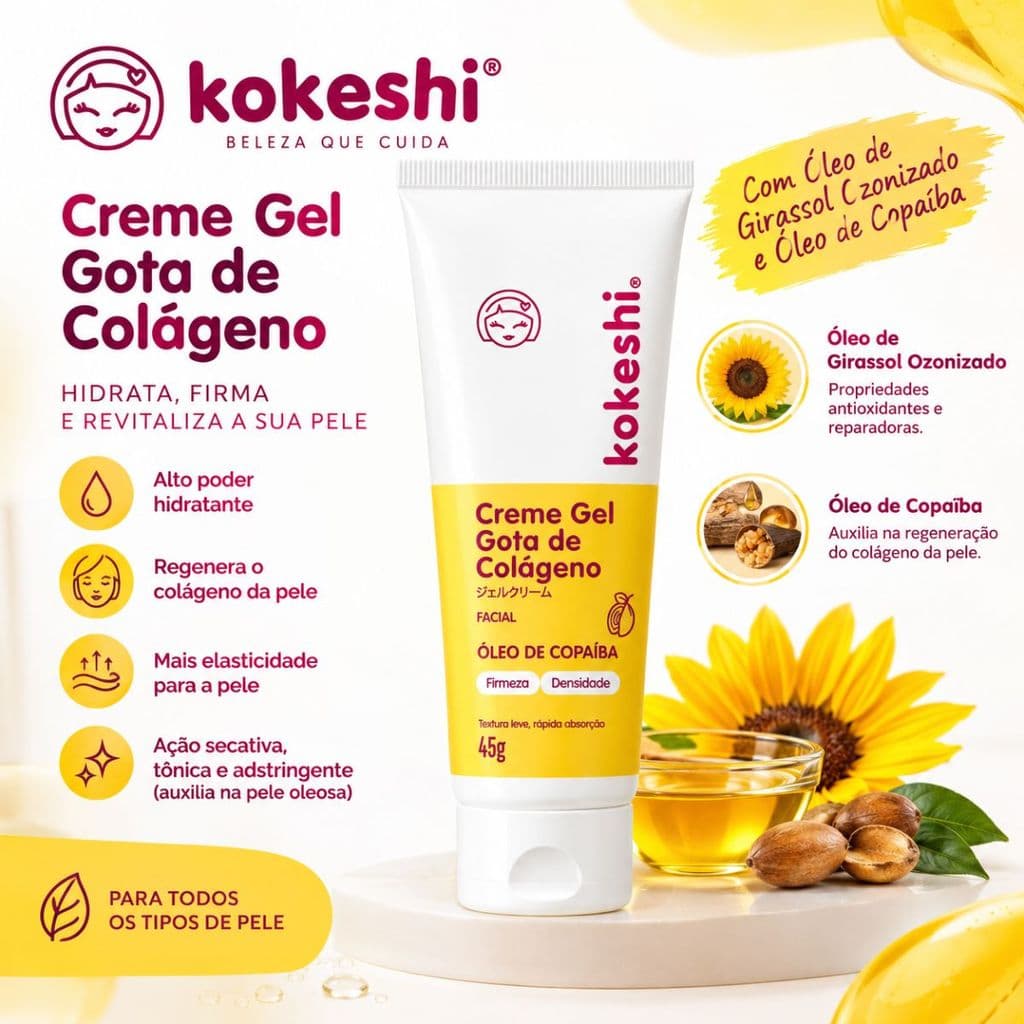 Creme Gel Facial Kokeshi Gota De Colágeno Copaíba Anti Idade