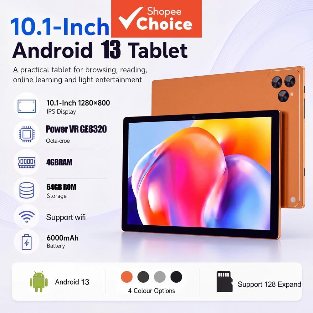 Tablet Inteligente Sistema Android 13 de 10.1 polegadas Suporte para Rede Celular Expansão de Cartão TF Função WIFI