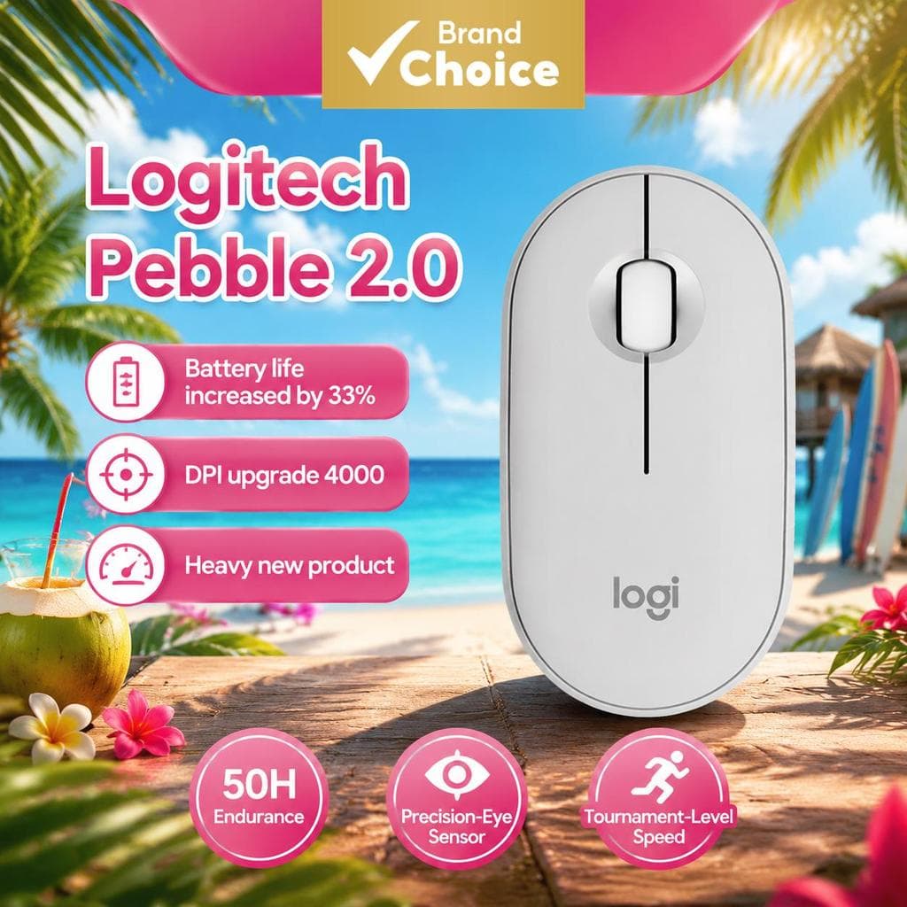 Mouse Logitech PEBBLE 2.0 MI350s, sem fio, Bluetooth, leve, compacto, ergonômico, portátil, clique silencioso,