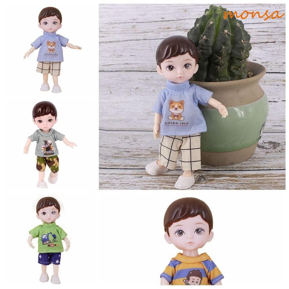 Boneca MONSA 16 Cm BJD Little Boy , Olhos Simulados 3D 13 Bonecas Articuladas Com Roupas Azuis Amarelos