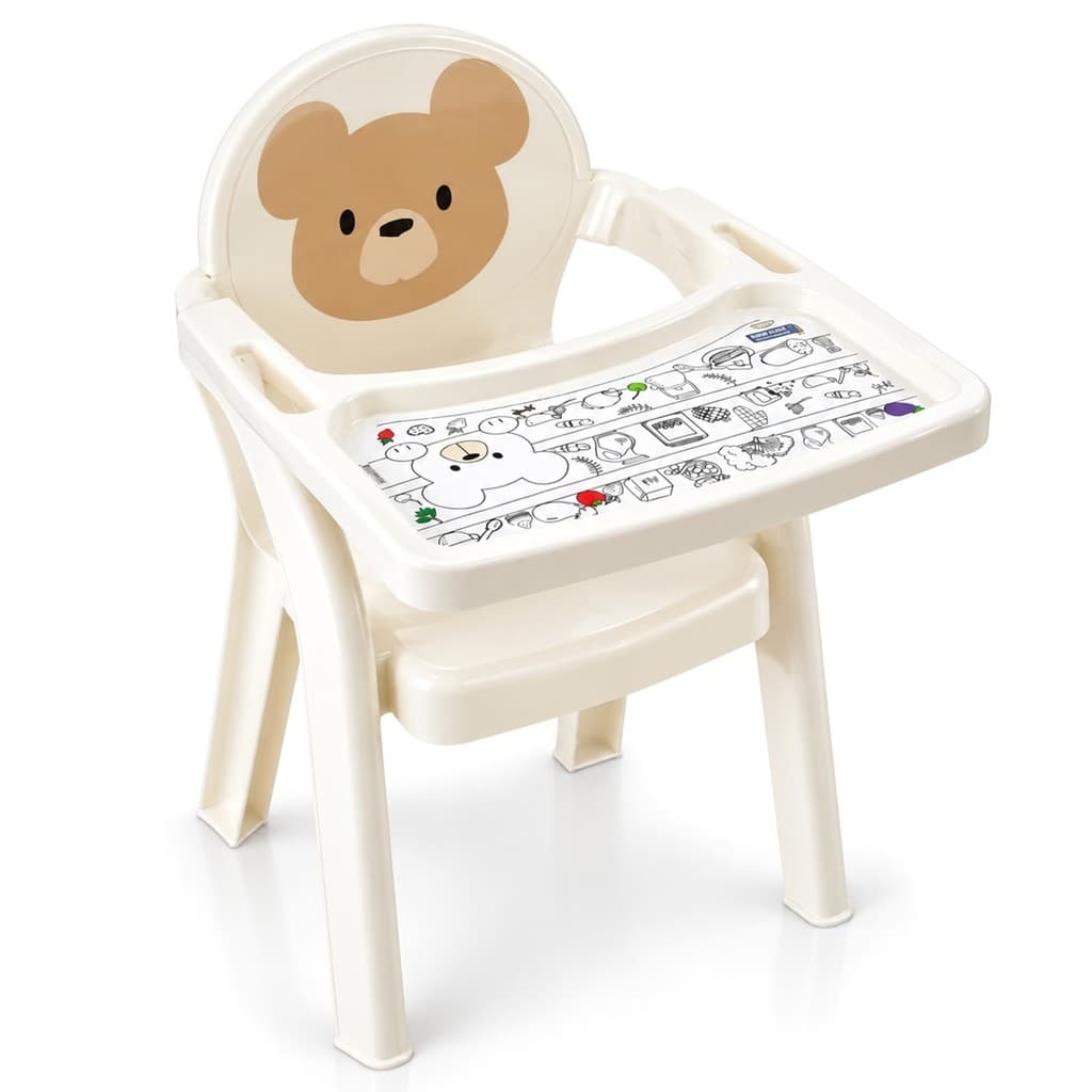 Poltrona De Alimentação Bebês Até 53Kg Plasútil Infantil Urso Creme Cadeira Refeição Com Bandeja