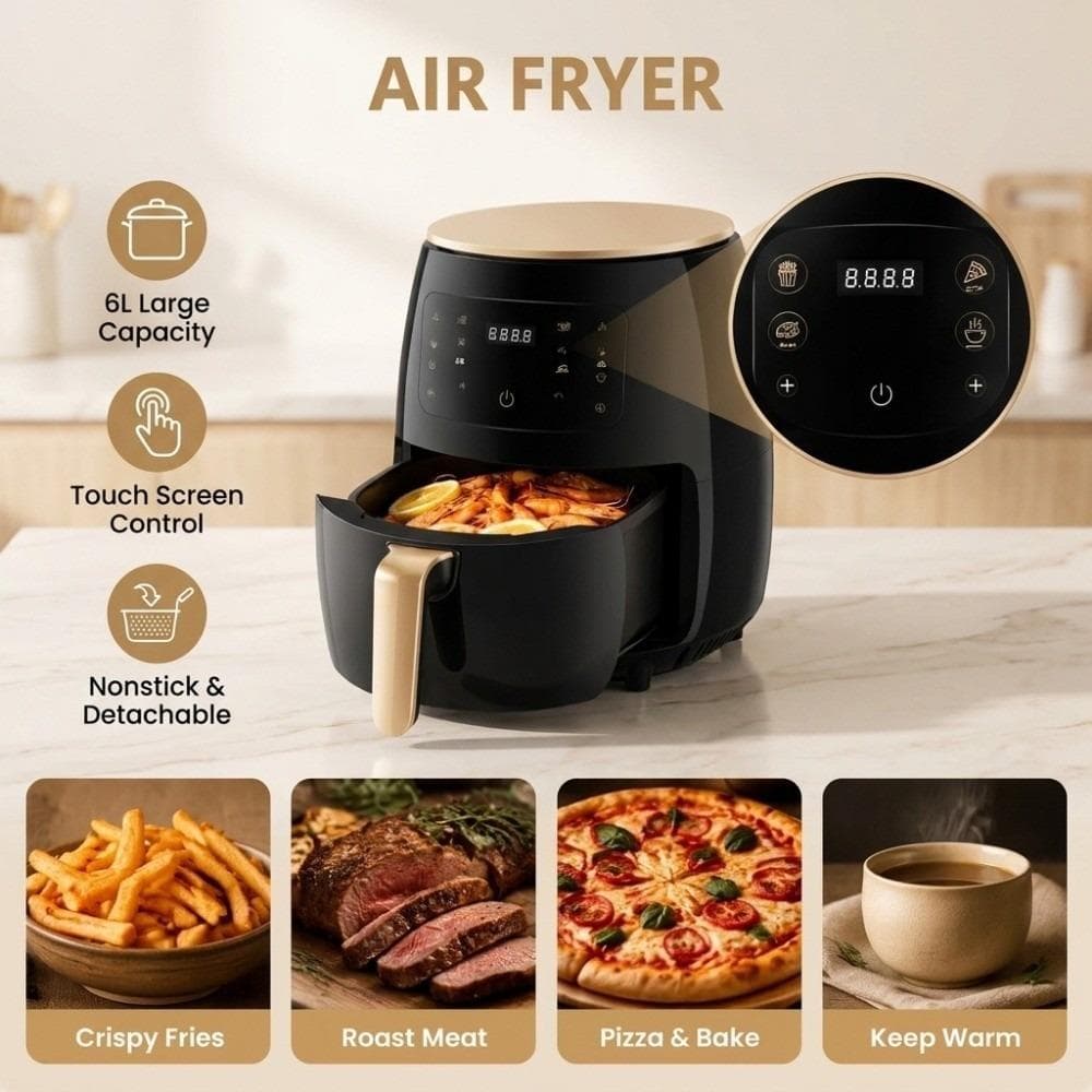 Fritadeira De Ar ALTOZEN , Elétrica Multifuncional 6L , Digital Com Cesta Removível Antiaderente