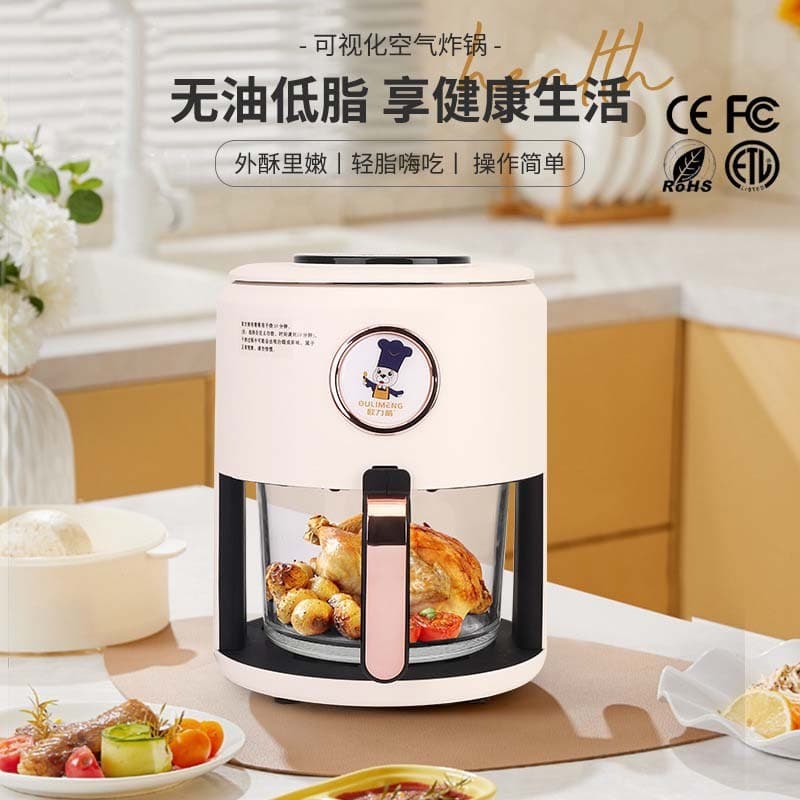 Olimeng Fritadeira de ar visível sem óleo com baixo teor de gordura doméstica Vidro de grande capacidade Visual Operação