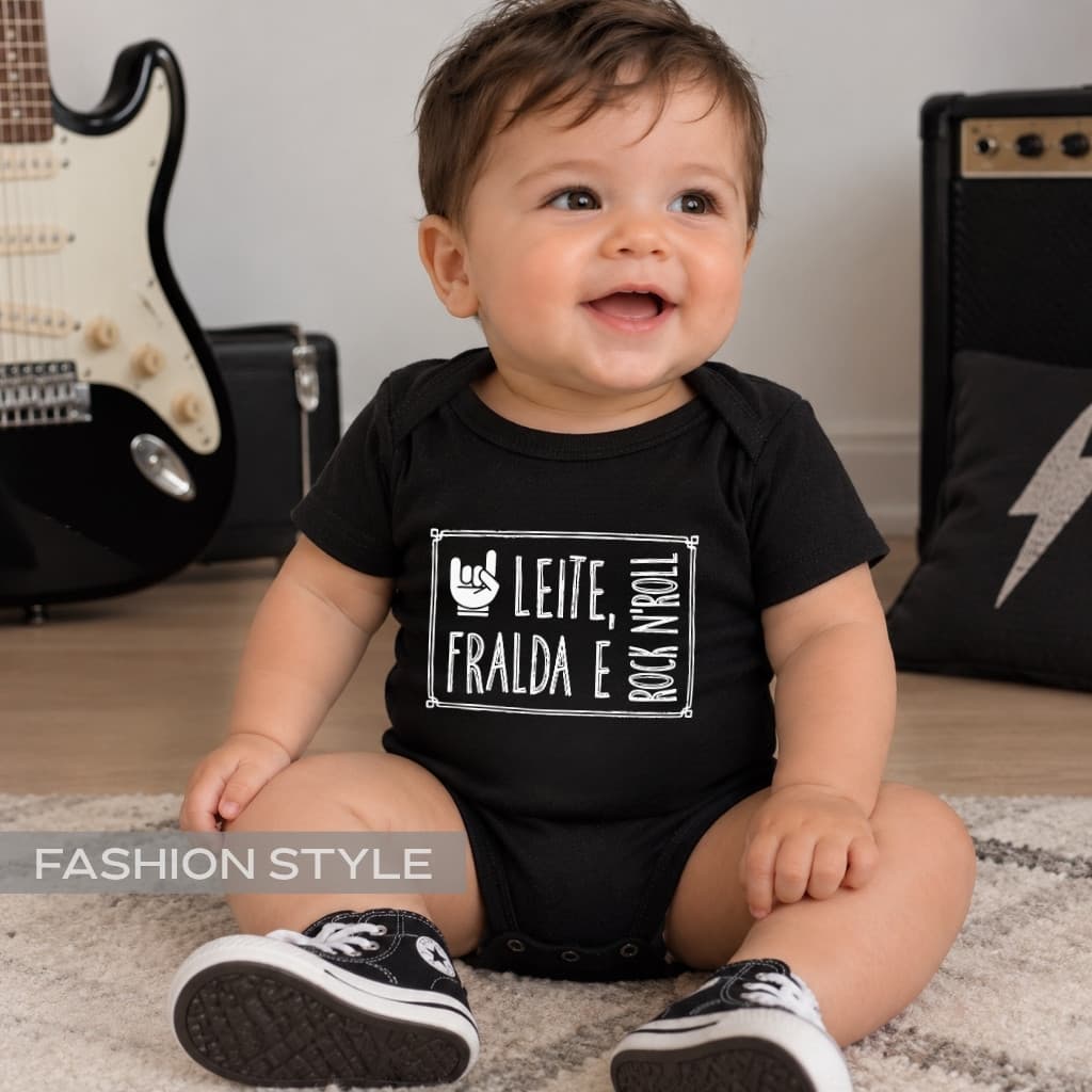 Body Bebê Leite Fralda E Rock N'Roll Roupa Para Bebê Recém Nascido RN Macacão Estampado Algodão Rock