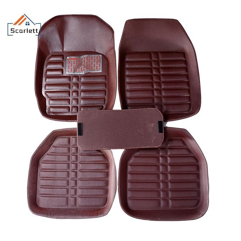 [Scarlett] 5 Unidades/Conjunto universal Cor Café Tapetes Automotivos Forro De Couro [Preferido]