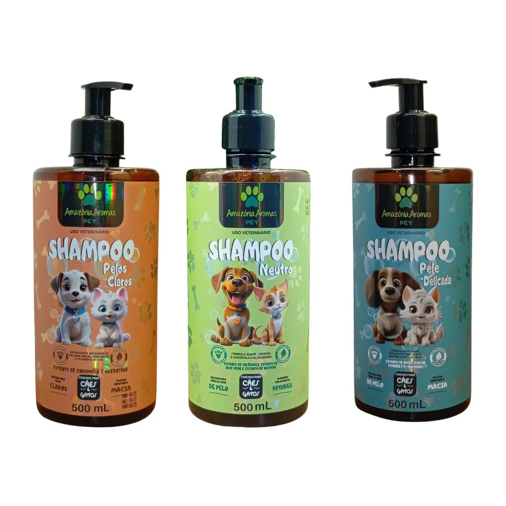 Shampoo Amazônia Aromas Pet Neutro 500ml para Cães e Gatos com Calêndula, Aloe Vera e Alecrim