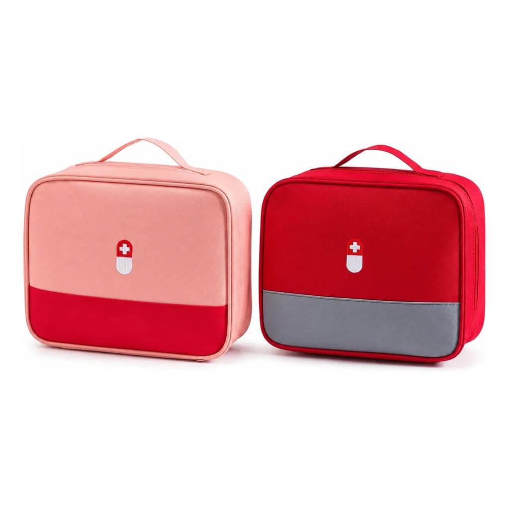 Kit 2 Bolsa Porta Remédios Kit Primeiros Socorros Vermelha Rosa