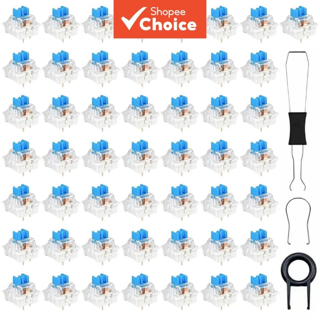 Interruptores Azuis para Teclado Mecânico 3/5 Pinos Clique e Táctil, com Extrator de Teclas e Interruptores para