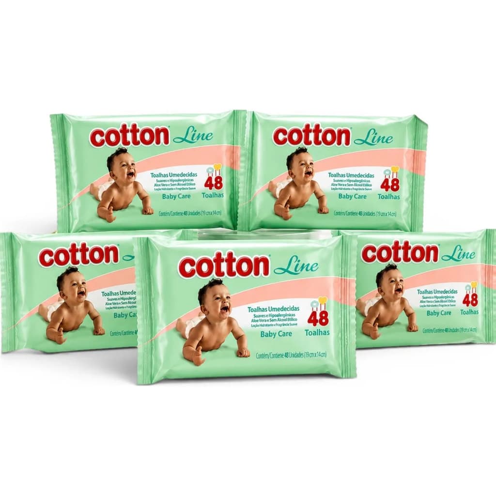 Kit 5 Pacotes Toalhas Lenços Umedecidos Limpeza Higiene Presente Mimo Bebe Recem Nascido Pele Sensível Sem Perfume