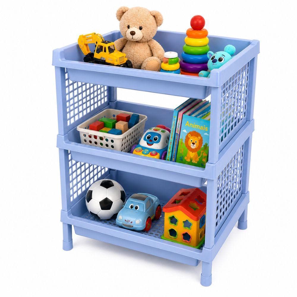 ESTANTE INFANTIL AZUL MULTIUSO 3 ANDARES ORGANIZADORA TIPO RACK PARA BRINQUEDOS FRUTEIRA ALIMENTOS COZINHA E CASA