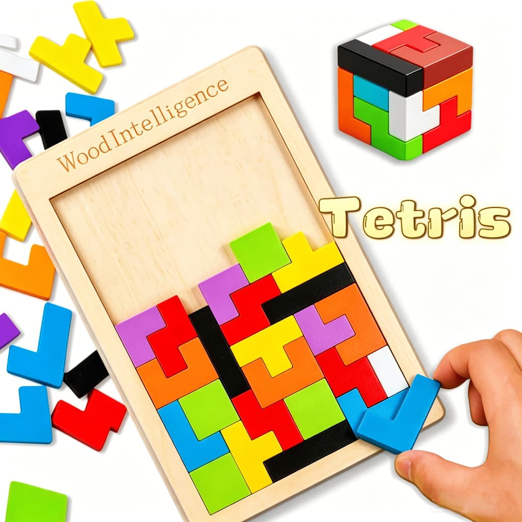 Quebra-Cabeça 3D Colorido Tangram Brinquedo Educativo Montessori Tetris de Madeira Jogo Educativo para Crianças 3323