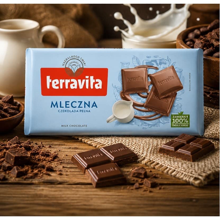 Chocolate Polonês Terravita Ao Leite 100g – Importado da Polônia | Cremoso e Sabor Incomparável