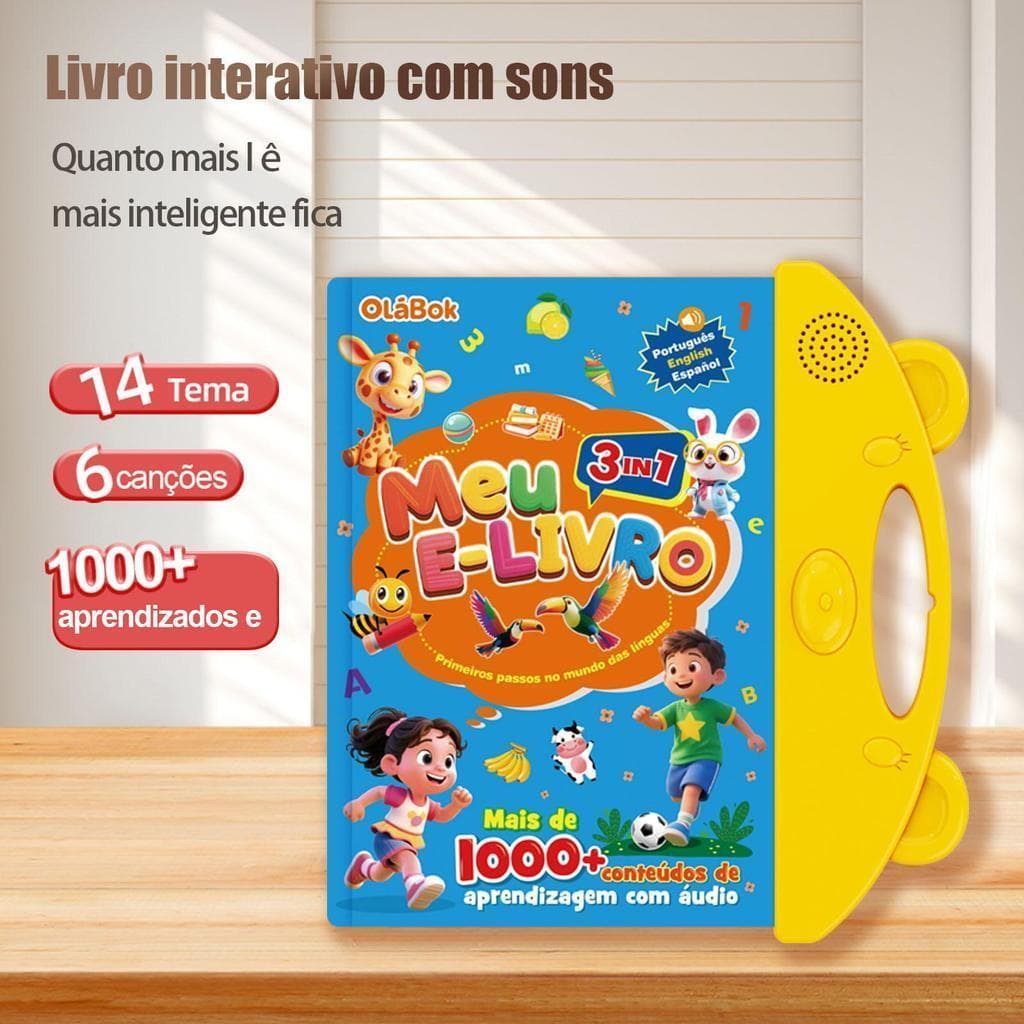 Volta às Aulas, Livro Sonoro Infantil Trilíngue | Português | Inglês | Espanhol, Brinquedo Educativo de Idiomas