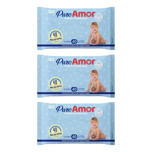 Toalhas Lenços Umedecidos Infantil Puro Amor Kit C/120un Qlb